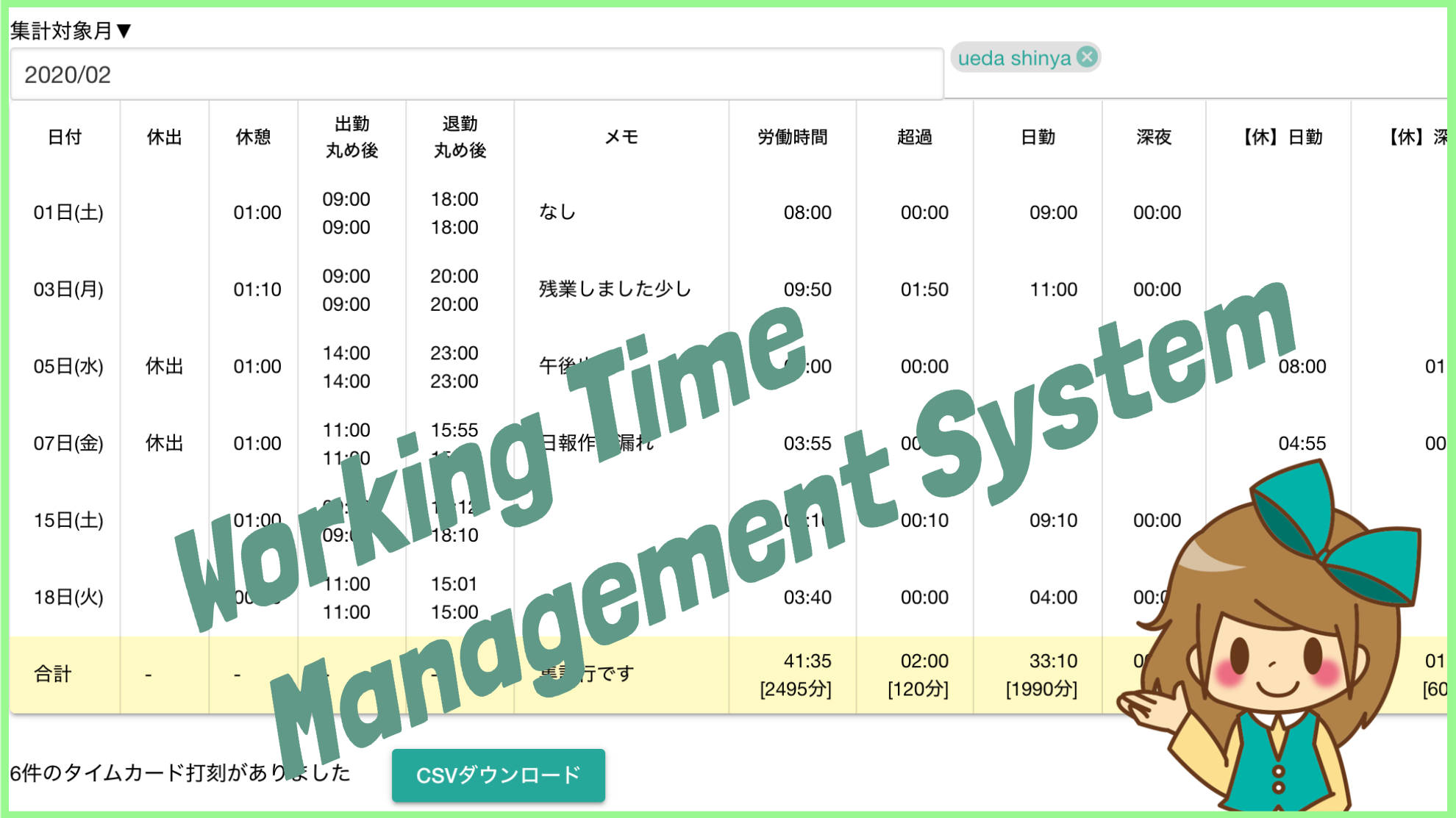 タイムカード機能 クラウド日報Nipo